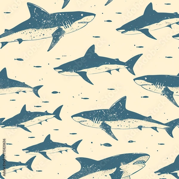 Fototapeta shark, pattern, ocean, blue, design