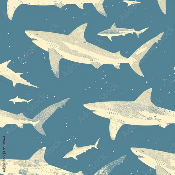 Fototapeta shark, pattern, ocean, blue, design