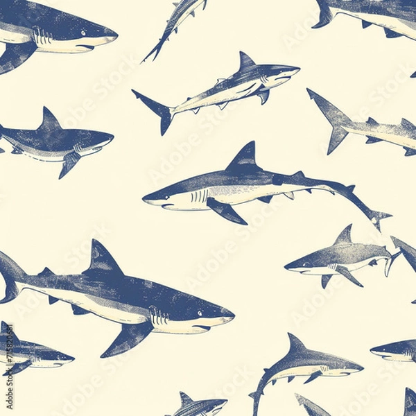 Fototapeta shark, pattern, ocean, blue, design
