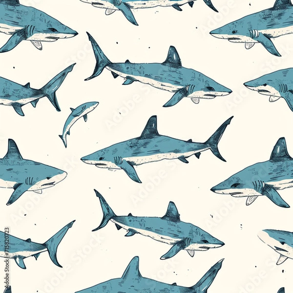 Fototapeta shark, pattern, ocean, blue, design