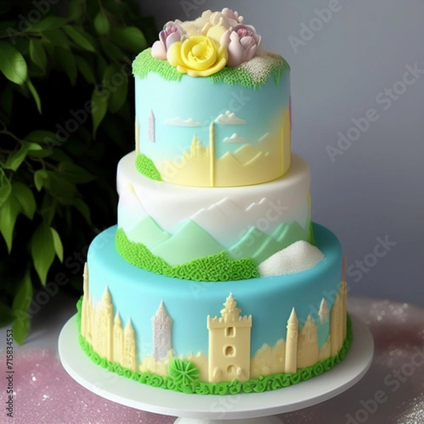 Fototapeta Cake with castle decoration Generative AI