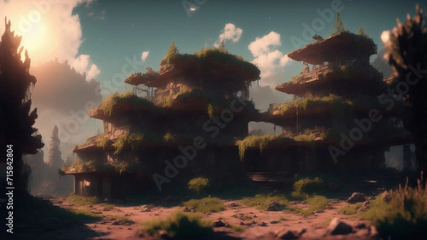 Fototapeta Post-apocalyptic landscape  Generative AI
