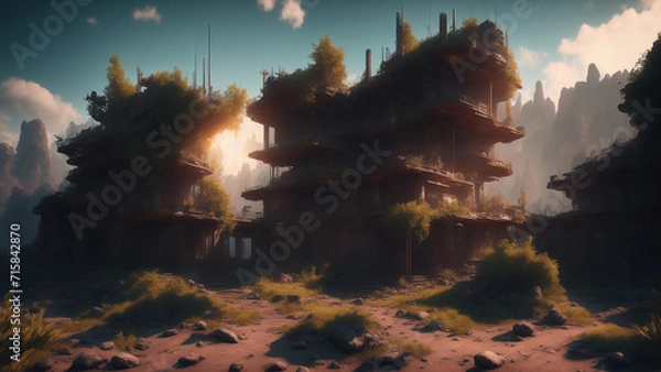 Fototapeta Post-apocalyptic landscape  Generative AI
