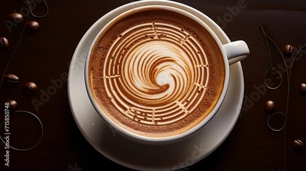Fototapeta coffee latte art,  aerial shot, 16:9