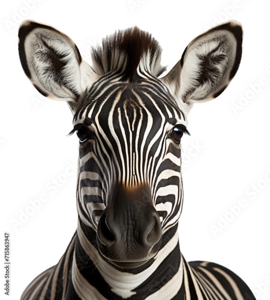 Fototapeta close up portrait of zebra animal on transparent background, generative ai