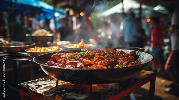 Fototapeta Vibrant street food market with colorful and delicious offerings captured in a close up shot
