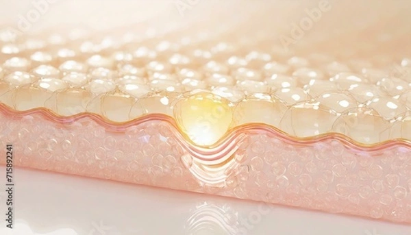 Obraz Closeup of Collagen of Skin - Molecules and Bubbles representing Cells and Vitamin Application - Skin Care Cosmetic 3D Render.