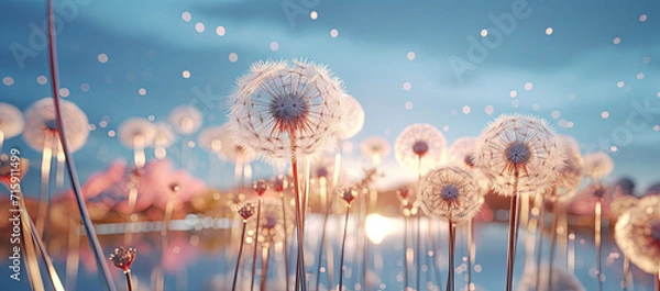 Obraz Dandelions Blowing in the Wind, A Beautiful and Ethereal Natural Phenomenon