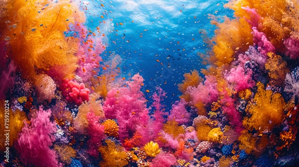 Fototapeta A photophone of the underwater world with bright watercolors of marine creatures, creating abstrac