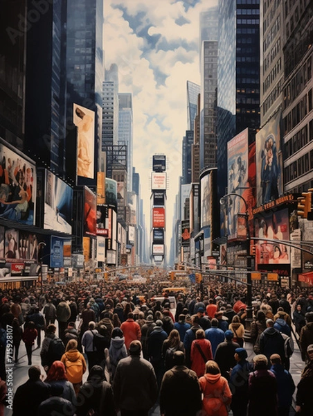 Fototapeta a large crowd of people in the city, created with Generative AI technology
