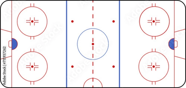 Fototapeta Hockey rink. Hockey field. International Ice Hockey Rinks standard Dimensions and Sizes. Vector illustration