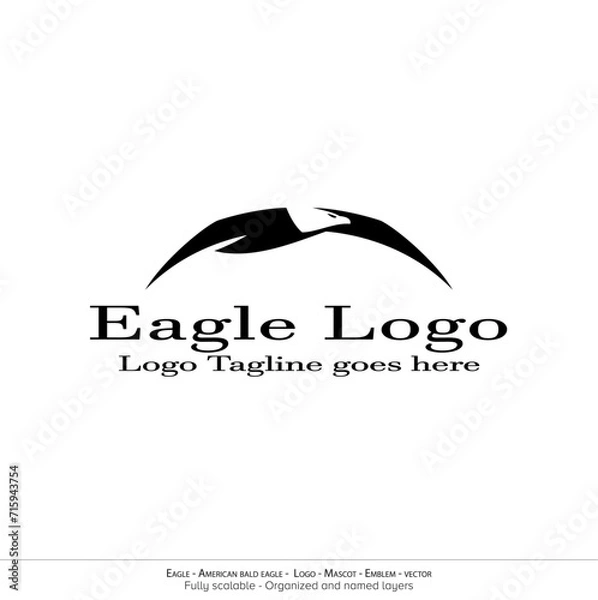 Fototapeta Eagle Logo, Flying Bird Emblem. dove mascot. American Bald Eagle silhouette logo. Minimal design, minimalistic logo vector