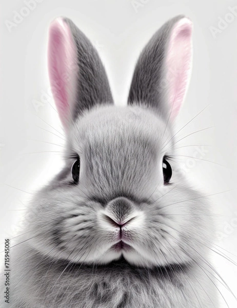 Obraz Funny animal concept, portrait of a cute gray bunny posing for ID.