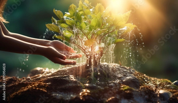 Fototapeta hands and water nature ai generative art