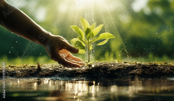 Fototapeta Hand with tree ai generative art