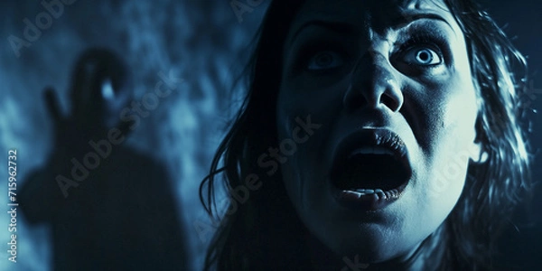 Obraz a final girl from a movie has extreme fear in her eyes
