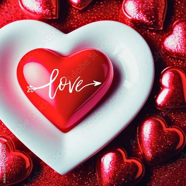 Fototapeta Heart on a red background, valentines day