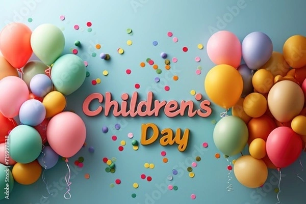 Obraz Children's Day text, colorful greeting card. International Children's Day