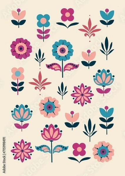 Fototapeta Ethnic floral pattern. Ethnic textile motif. Vibrant floral print. Traditional blossom design