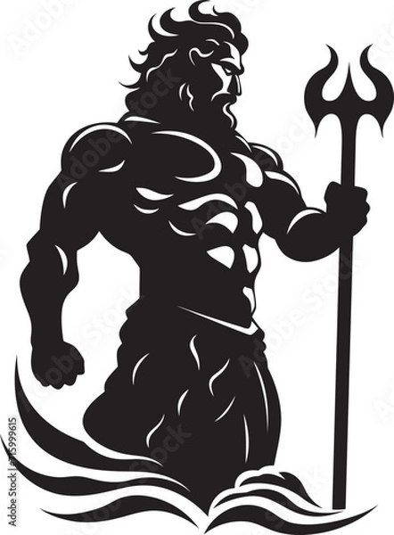 Fototapeta Poseidons Embrace Black Iconic Logo in 80 Words or Less Ocean Ruler Poseidons Vector Logo Shines in Monochrome