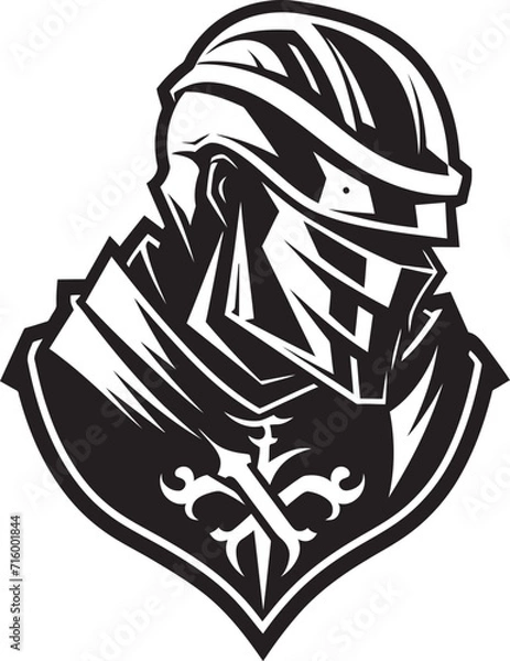 Fototapeta Noir Mourner Black Vector Icon Design for Sad Knight Soldier Logo Crestfallen Cavalier Iconic Sad Knight Soldier Logo in Black Vector