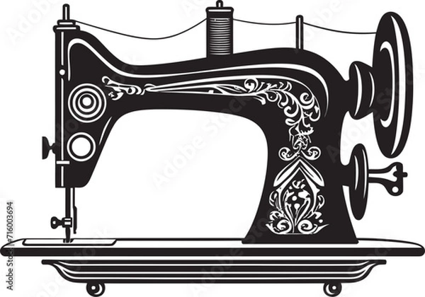 Fototapeta Stylish Seamstress Vector Black Icon Design for Chic Sewing Machine Precision Pintucks Elegant Vector Design for Black Sewing Machine