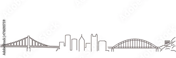Fototapeta Pittsburgh Dark Line Simple Minimalist Skyline With White Background