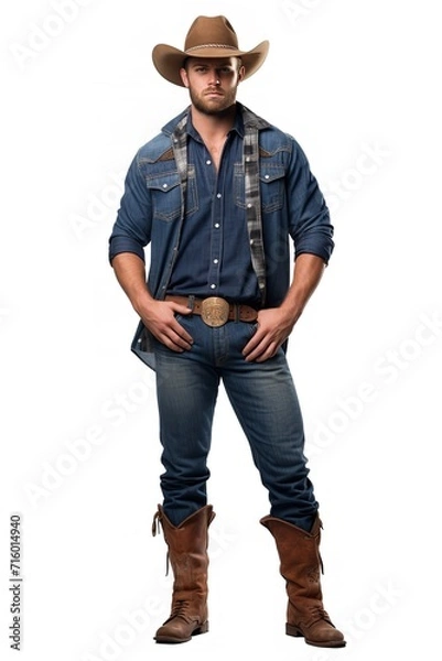 Obraz Rugged Cowboy in Western Attire, AI Generated
