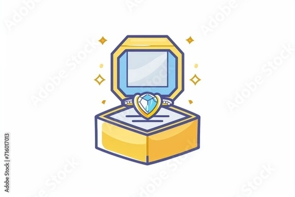Fototapeta A whimsical and charming illustration of a sparkling ring nestled in a box, capturing the excitement and romance of a special moment