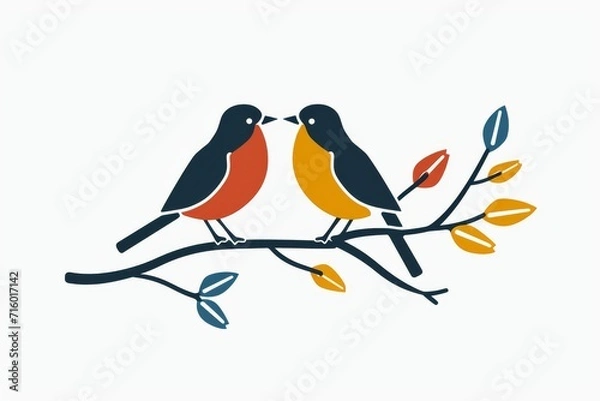 Obraz An enchanting illustration of two robins perched on a branch, captured in stunning detail and evoking a sense of peaceful harmony in nature