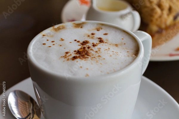 Fototapeta Coffee and apple crumple cake