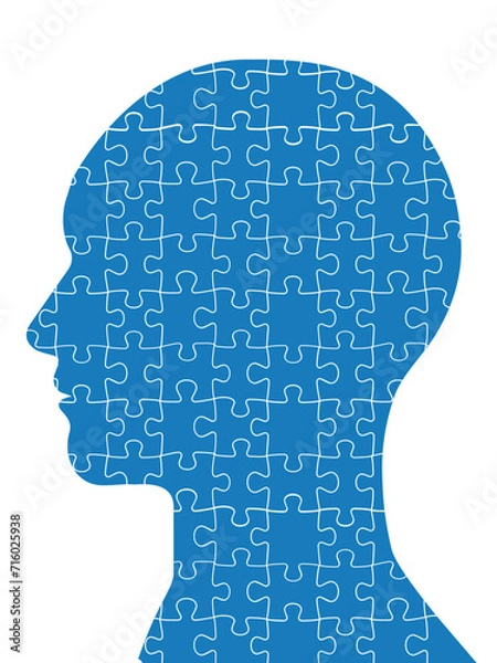 Fototapeta ジグソーパズルで構成された人物の横顔のイラスト　ビジネス向けのインフォグラフィックス