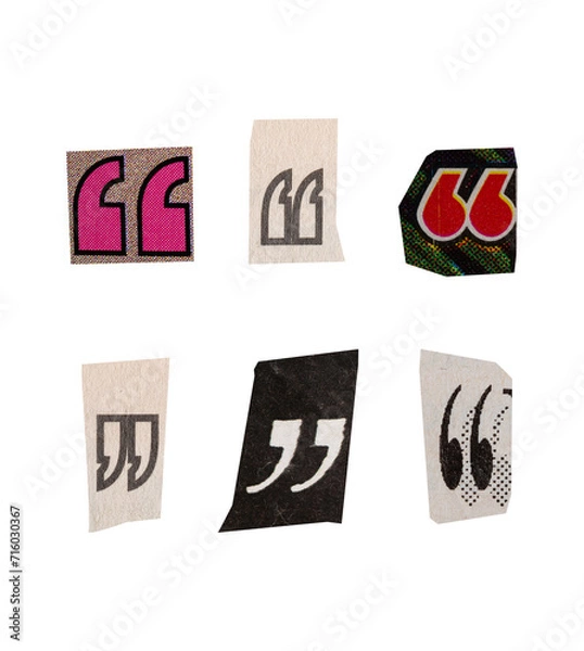 Obraz Ransom quotation marks from printout magazine cutout, collage element for graphic design, png isolated on transparent background	