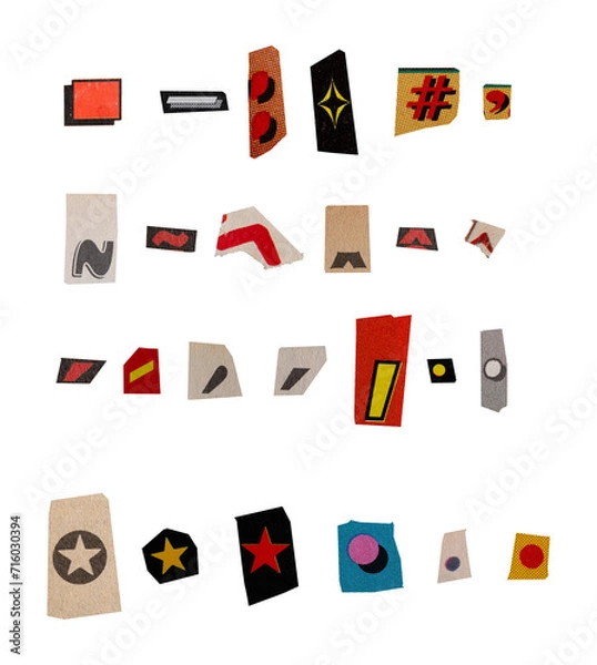 Obraz Ransom punctuation from printout magazine cutout, collage element for graphic design, png isolated on transparent background	