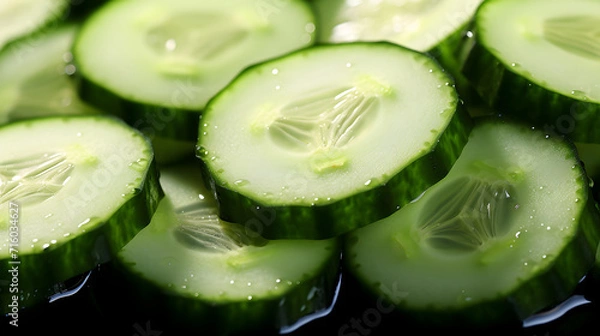 Fototapeta Abstract background of green cucumber slices.