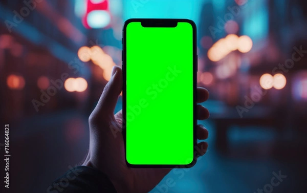 Fototapeta Green screen chromakey on a smartphone device. Generative AI.