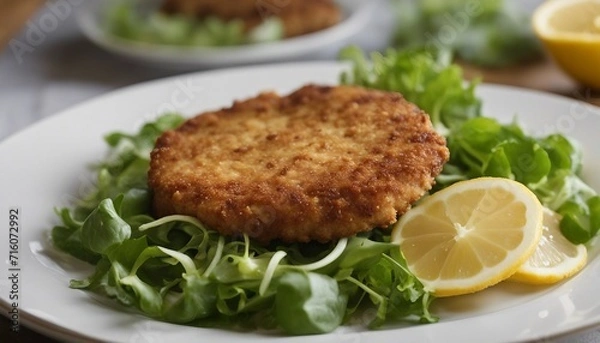 Obraz  Breaded Veal Escalope, tender veal escalope breaded and fried to a golden brown
