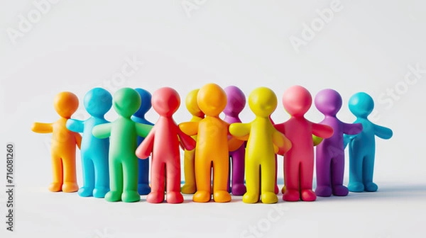 Fototapeta Joyful Diversity: A 3D Model of a Happy Group of Diverse Friends, Presented in a Modern and Colorful Style with Striking and Vivid, Childish Colors, Celebrating the Beauty of Diversity and Friendship