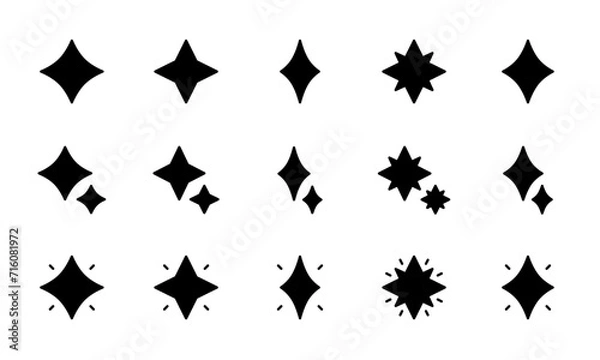 Obraz 黒い光のアイコンセット/輝き/煌めき/キラキラ/閃光/星/イラスト/ベクター