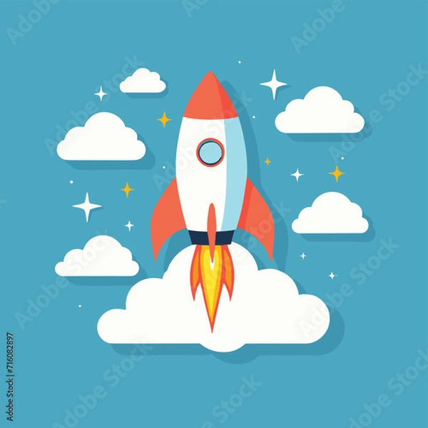 Fototapeta Rocket launch vector illustration startup idea concept design