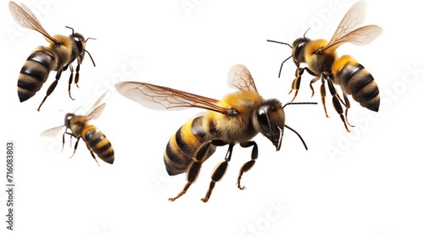 Fototapeta A swarm of bees flying together against a white background.
