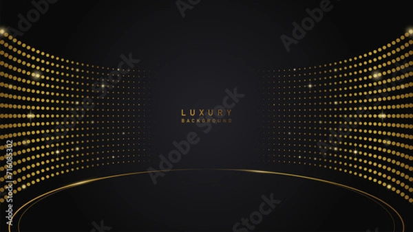 Fototapeta luxury glowing gold lighting on black background with lighting effect and sparkle. Luxury, premium, podium award vector design style