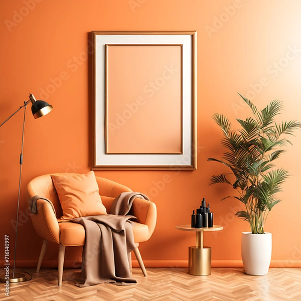 Fototapeta Blank photo frame in living room interior design for photo mockup, Blank Photo photo frame photo for mockup design