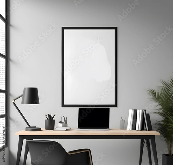 Fototapeta Blank photo frame in living room interior design for photo mockup, Blank Photo photo frame photo for mockup design
