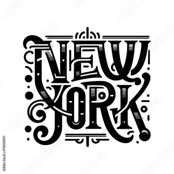 Fototapeta "Design 'NEW YORK' lettering in early 20th-century vintage style, suitable for t-shirts, stickers, posters. Blend historical charm with modern appeal, embodying New York's timeless spirit."