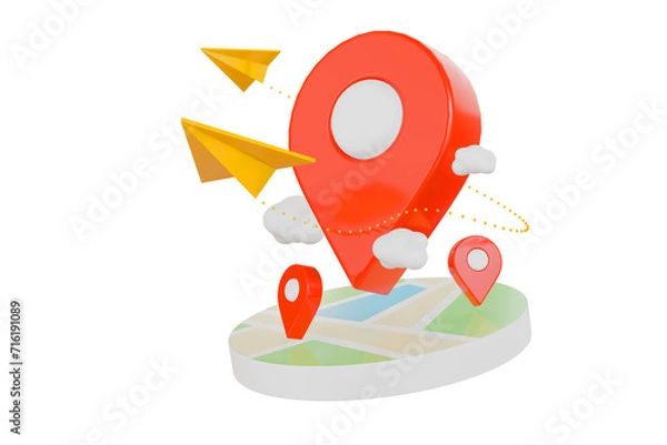 Fototapeta City map and red pin pointer location. Travel navigation GPS concept. 3d render