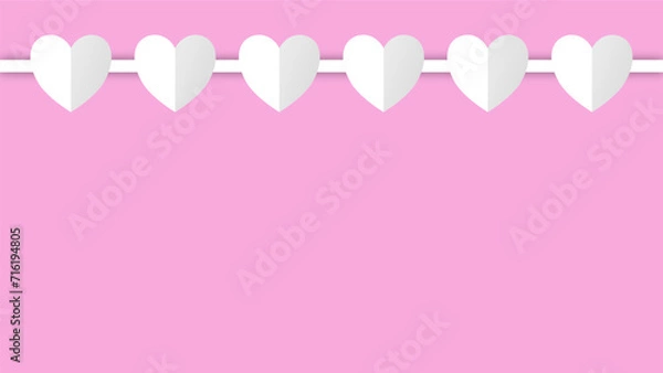 Fototapeta white heart shape paper cut on the purple pink pastel background. Space for text. blank zone for fill text or font. valentine day festival.