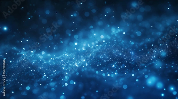 Fototapeta abstract background of many moving small blue particles and lines. Chaotic Brownian particle