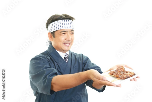 Fototapeta 笑顔の焼き鳥屋の主人