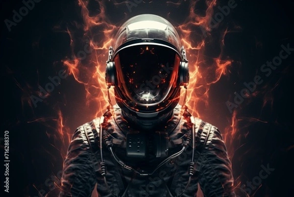 Fototapeta Person in space suit with dark synth style